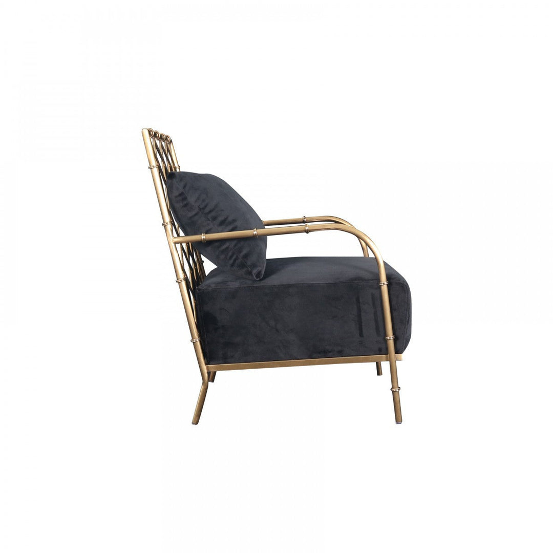 25" Black Velvet And Gold Solid Color Arm Chair Image 3