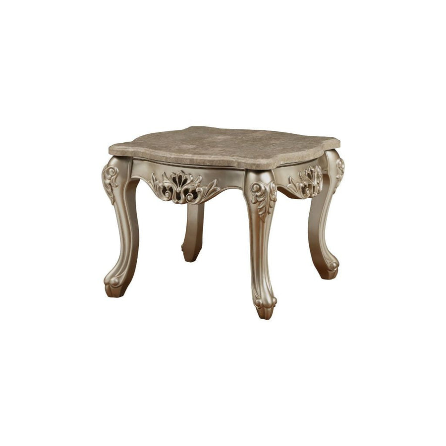 25" Champagne And Marble Marble And Solid Wood Square End Table Image 1