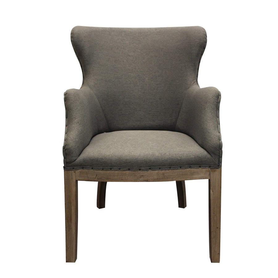 25" Gray Linen And Natural Solid Color Arm Chair Image 1