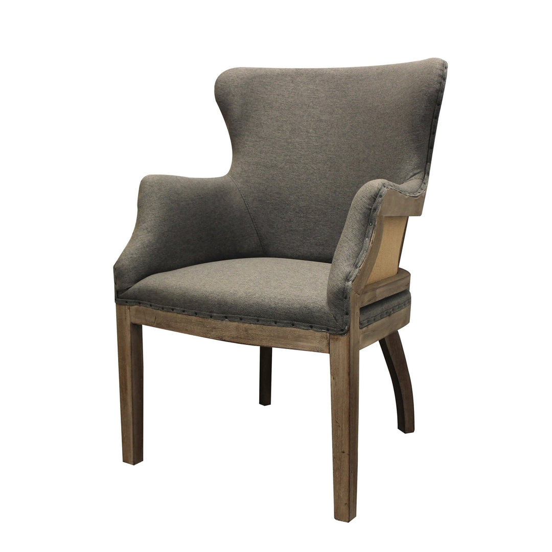 25" Gray Linen And Natural Solid Color Arm Chair Image 2