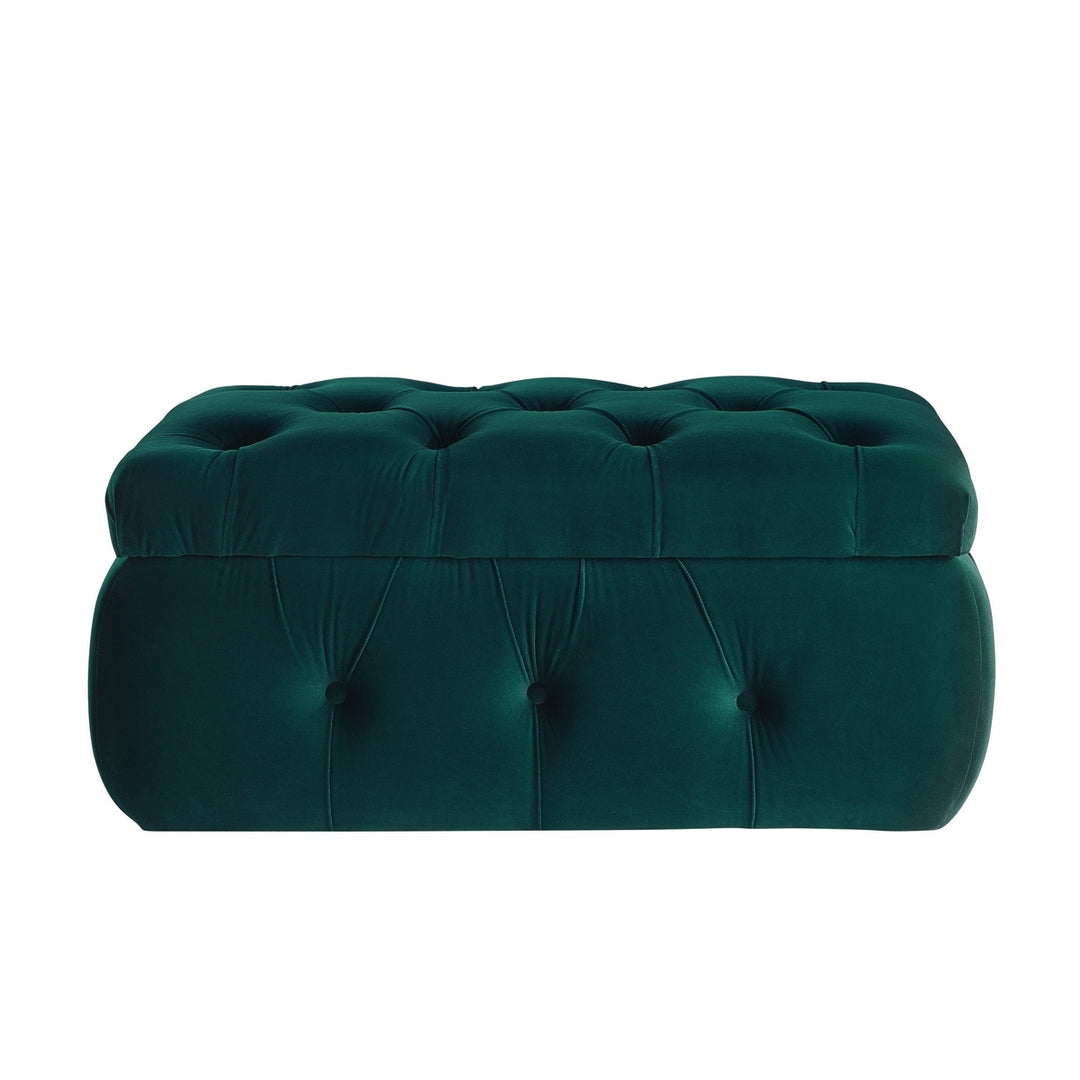 25" Green Velvet Tufted Storage Ottoman Image 1