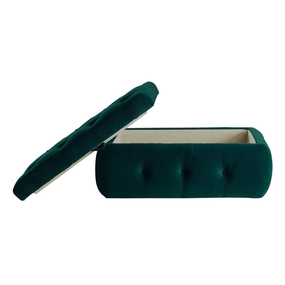 25" Green Velvet Tufted Storage Ottoman Image 2