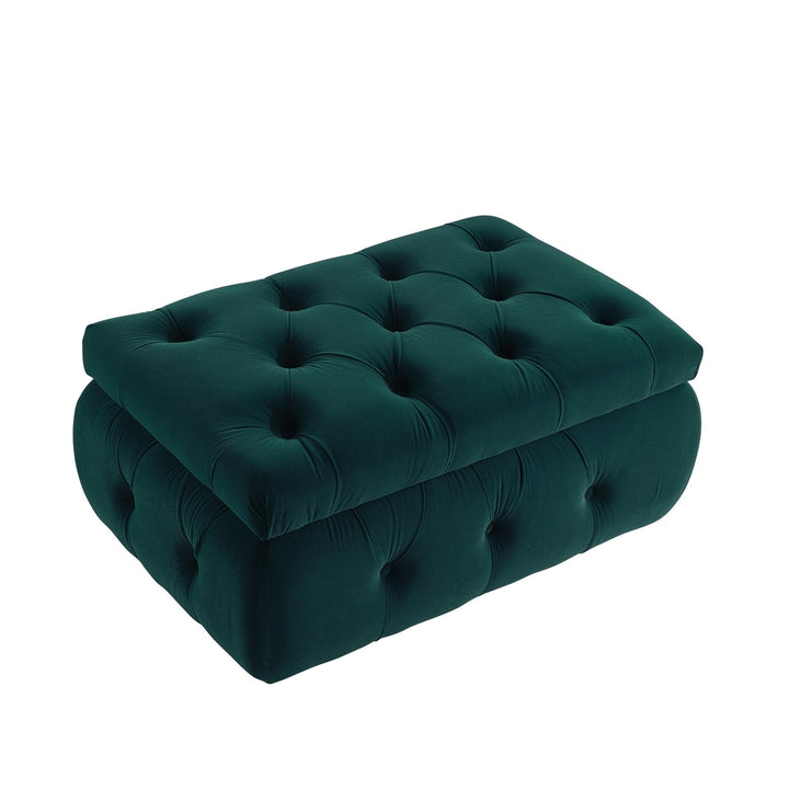 25" Green Velvet Tufted Storage Ottoman Image 3