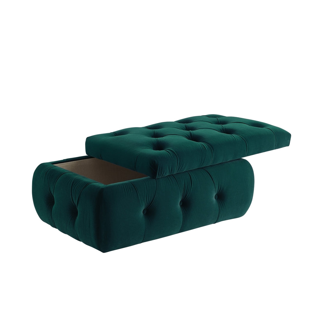 25" Green Velvet Tufted Storage Ottoman Image 4