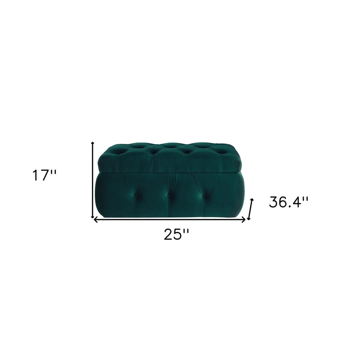 25" Green Velvet Tufted Storage Ottoman Image 6