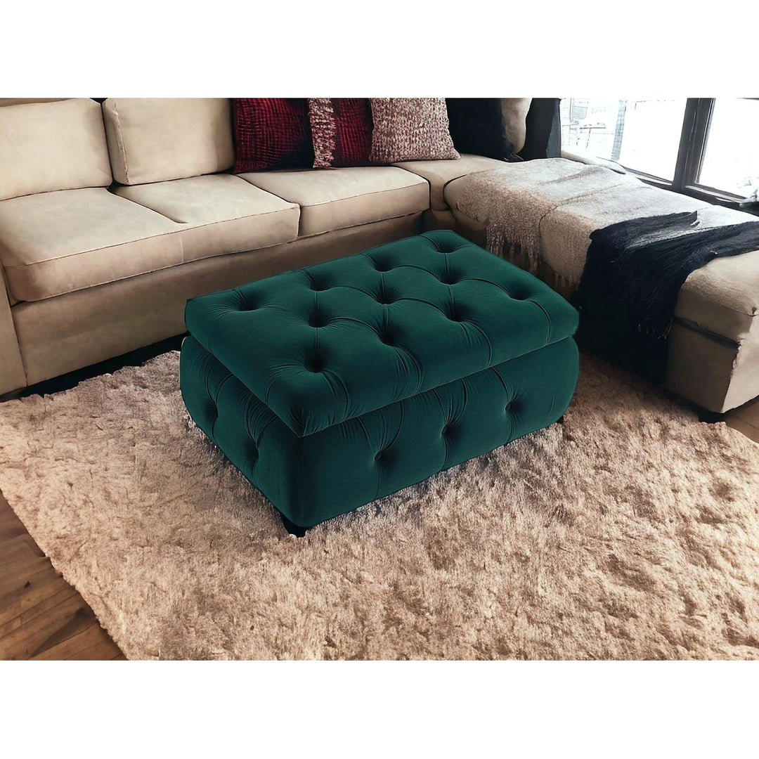 25" Green Velvet Tufted Storage Ottoman Image 7