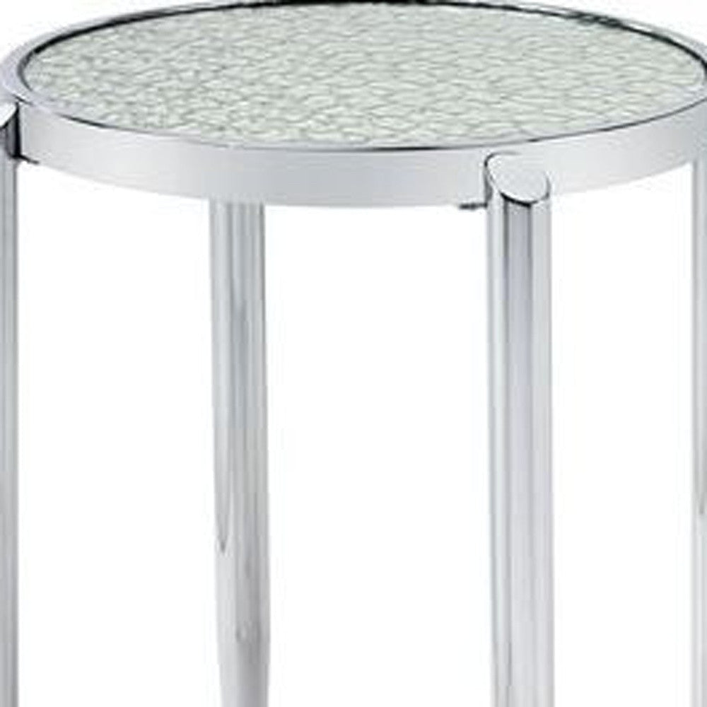 25" Silver Mirrored And Metal Round End Table Image 3