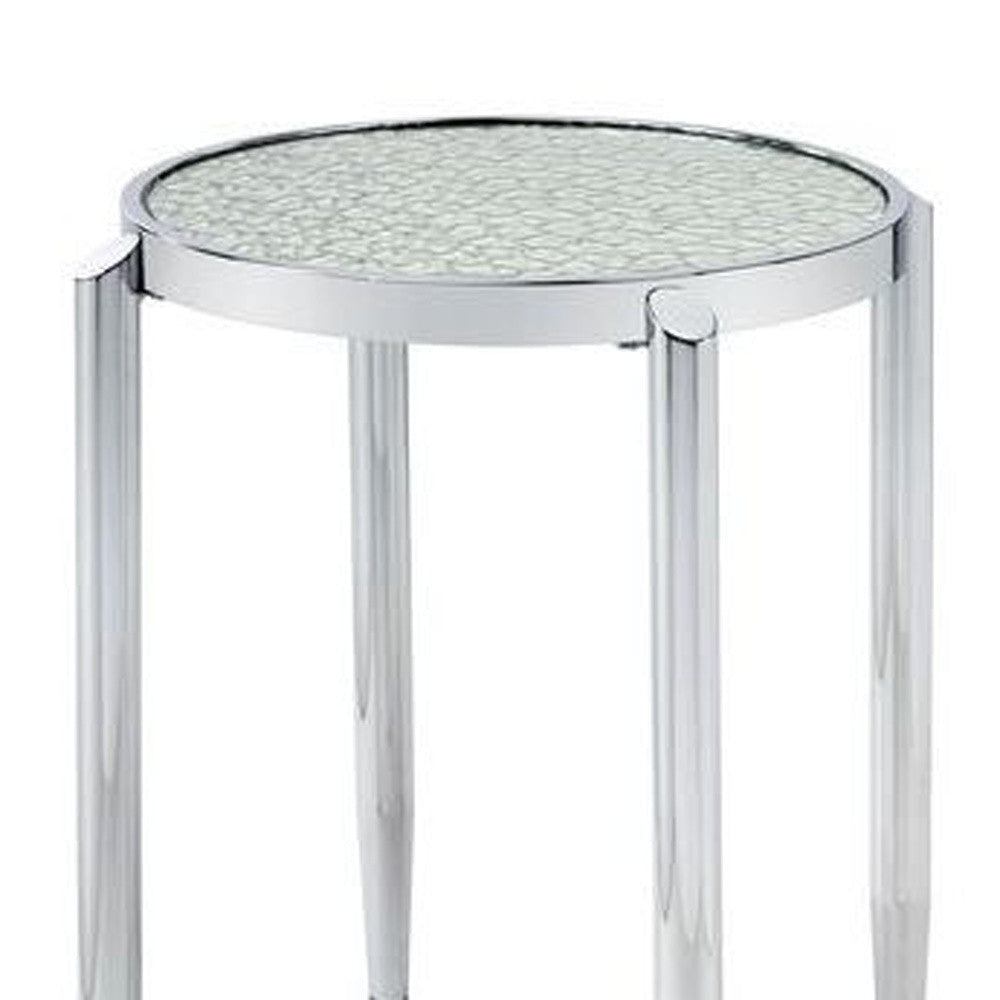 25" Silver Mirrored And Metal Round End Table Image 4