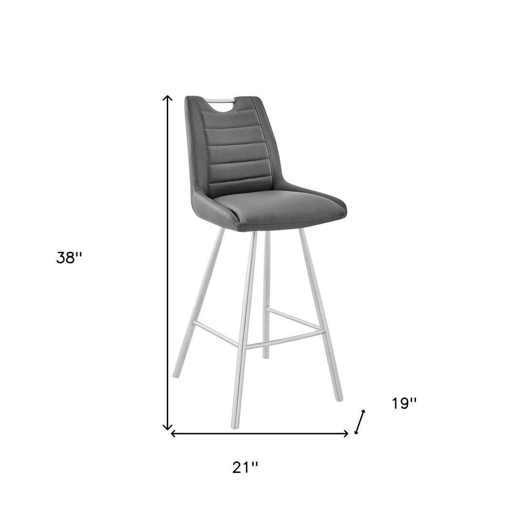 26" Gray And Silver Iron Counter Height Bar Chair Image 8