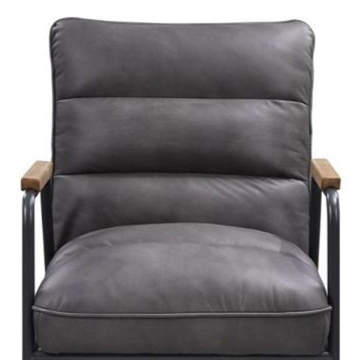 26" Gray Top Grain Leather And Steel Solid Color Arm Chair Image 4