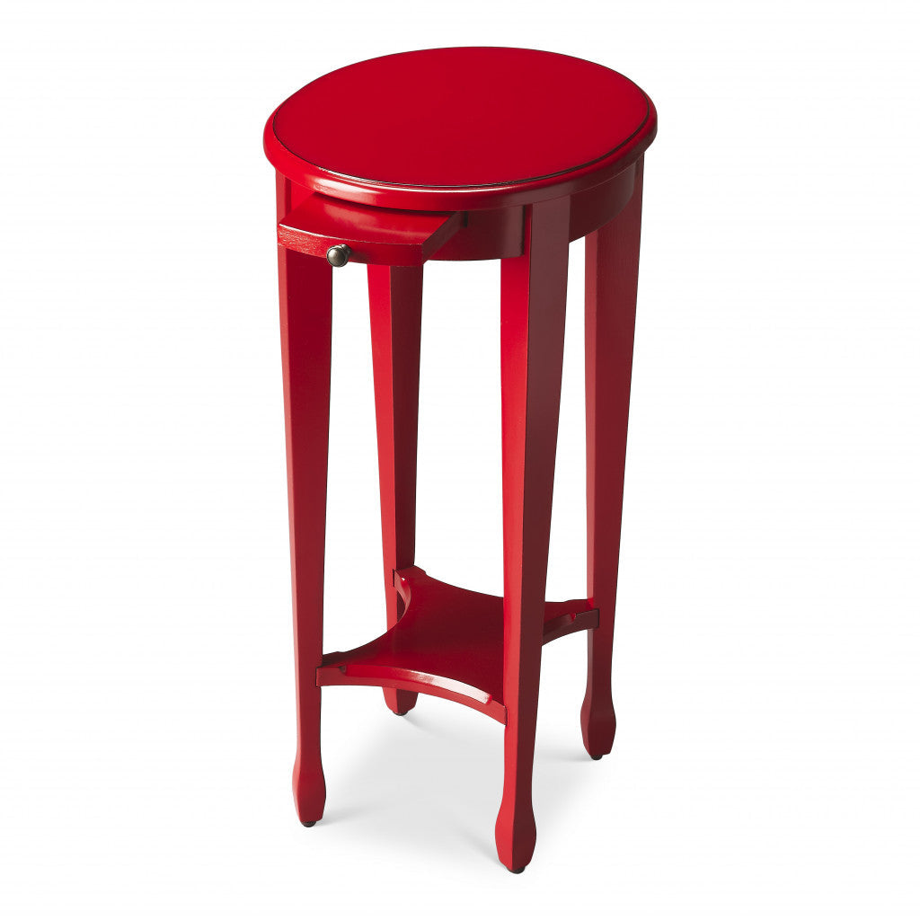 26" Red Manufactured Wood Oval End Table With Shelf Image 1