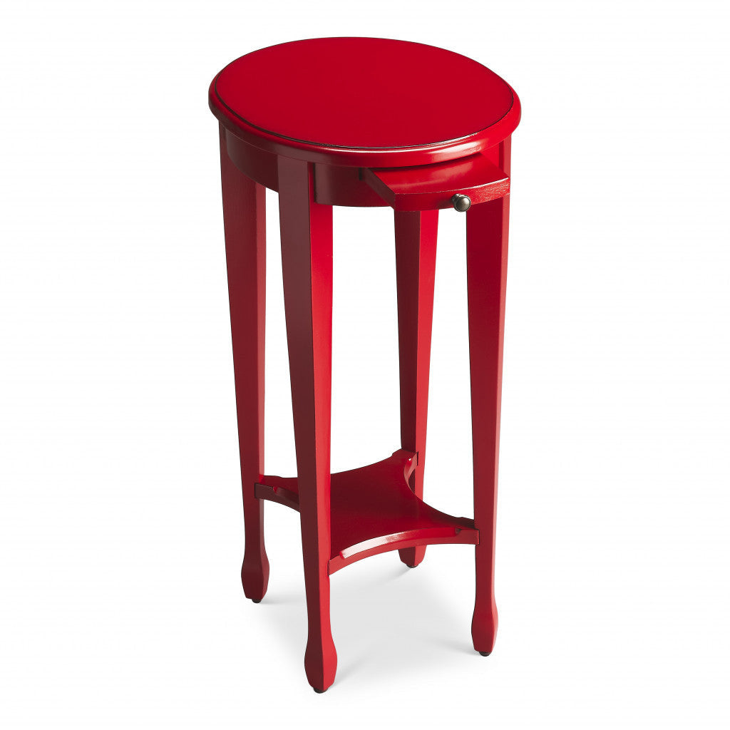 26" Red Manufactured Wood Oval End Table With Shelf Image 3