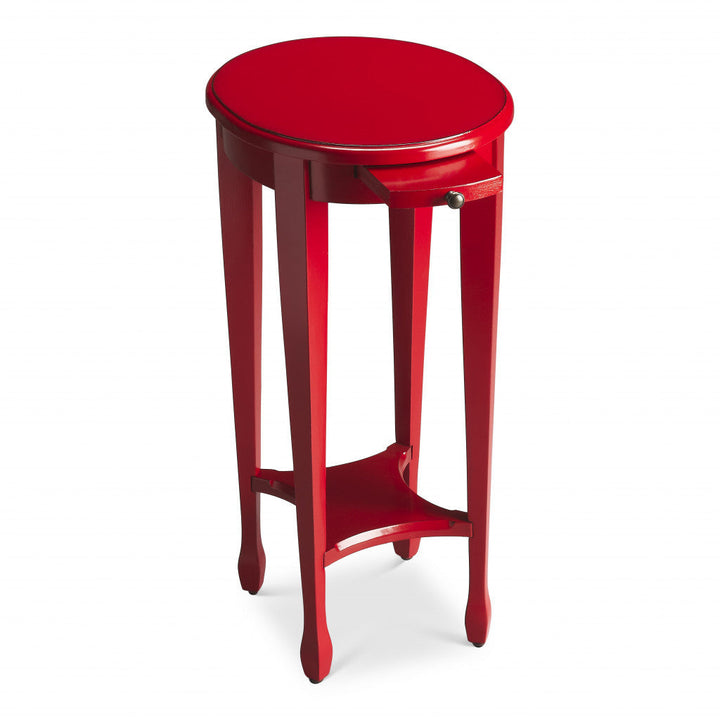 26" Red Manufactured Wood Oval End Table With Shelf Image 3