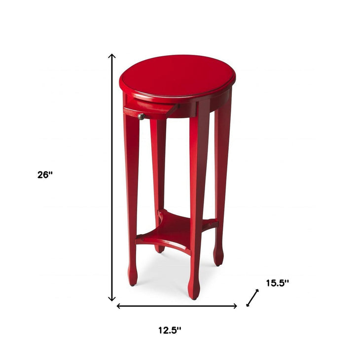 26" Red Manufactured Wood Oval End Table With Shelf Image 6