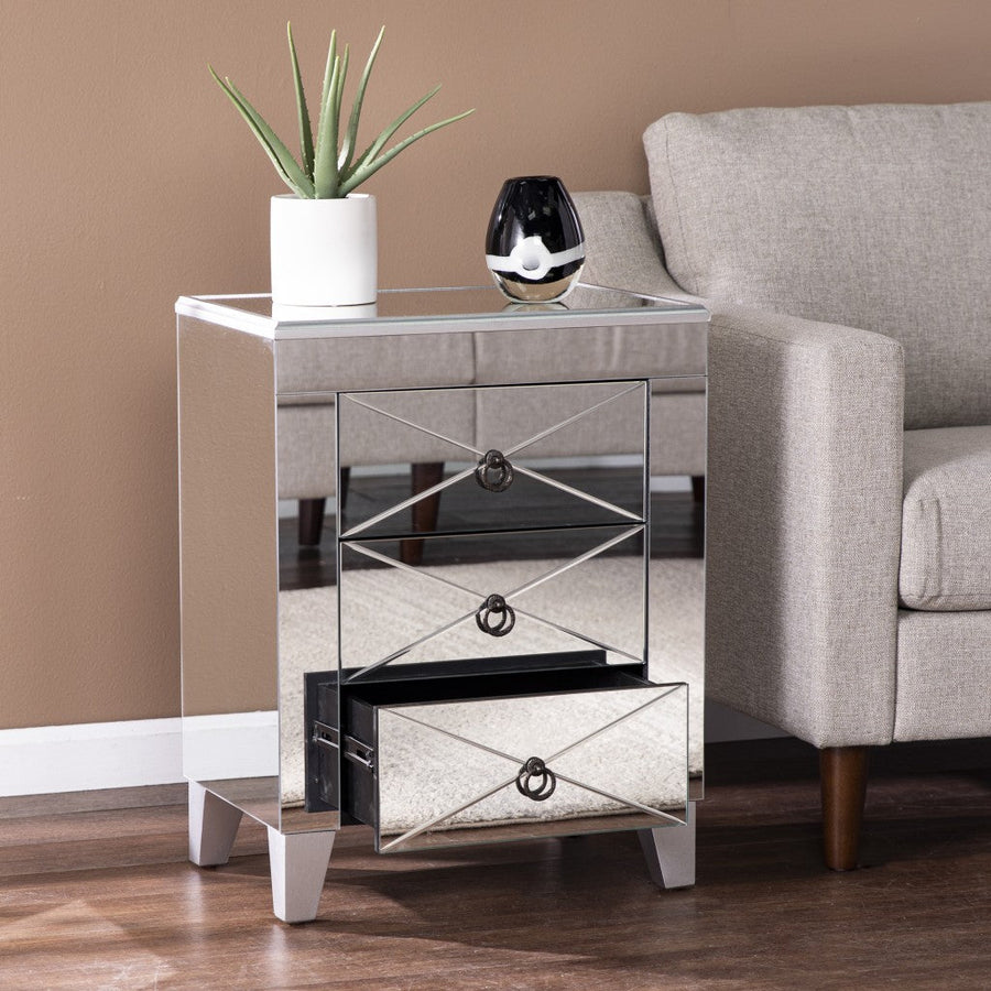 26" Silver End Table With Three Drawers Image 1