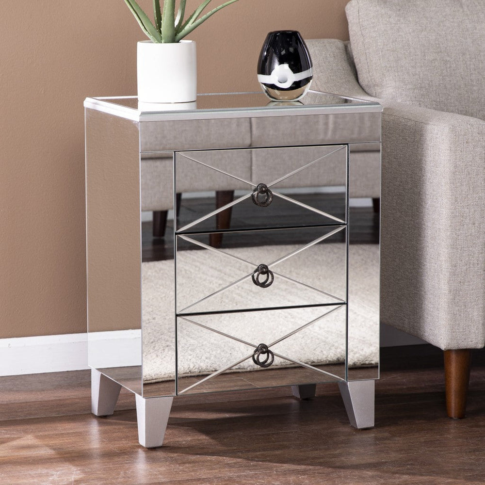 26" Silver End Table With Three Drawers Image 2