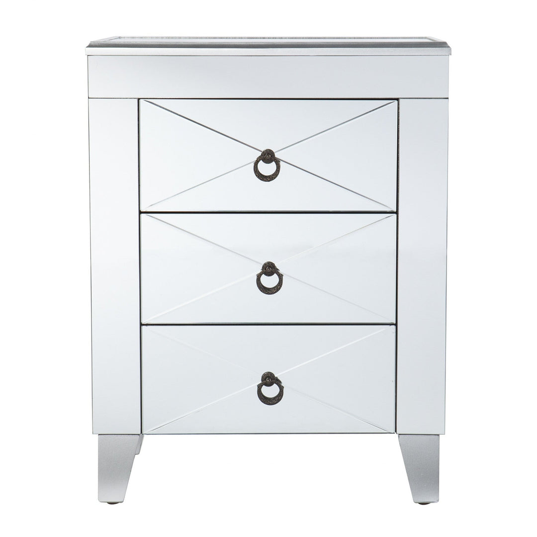 26" Silver End Table With Three Drawers Image 3