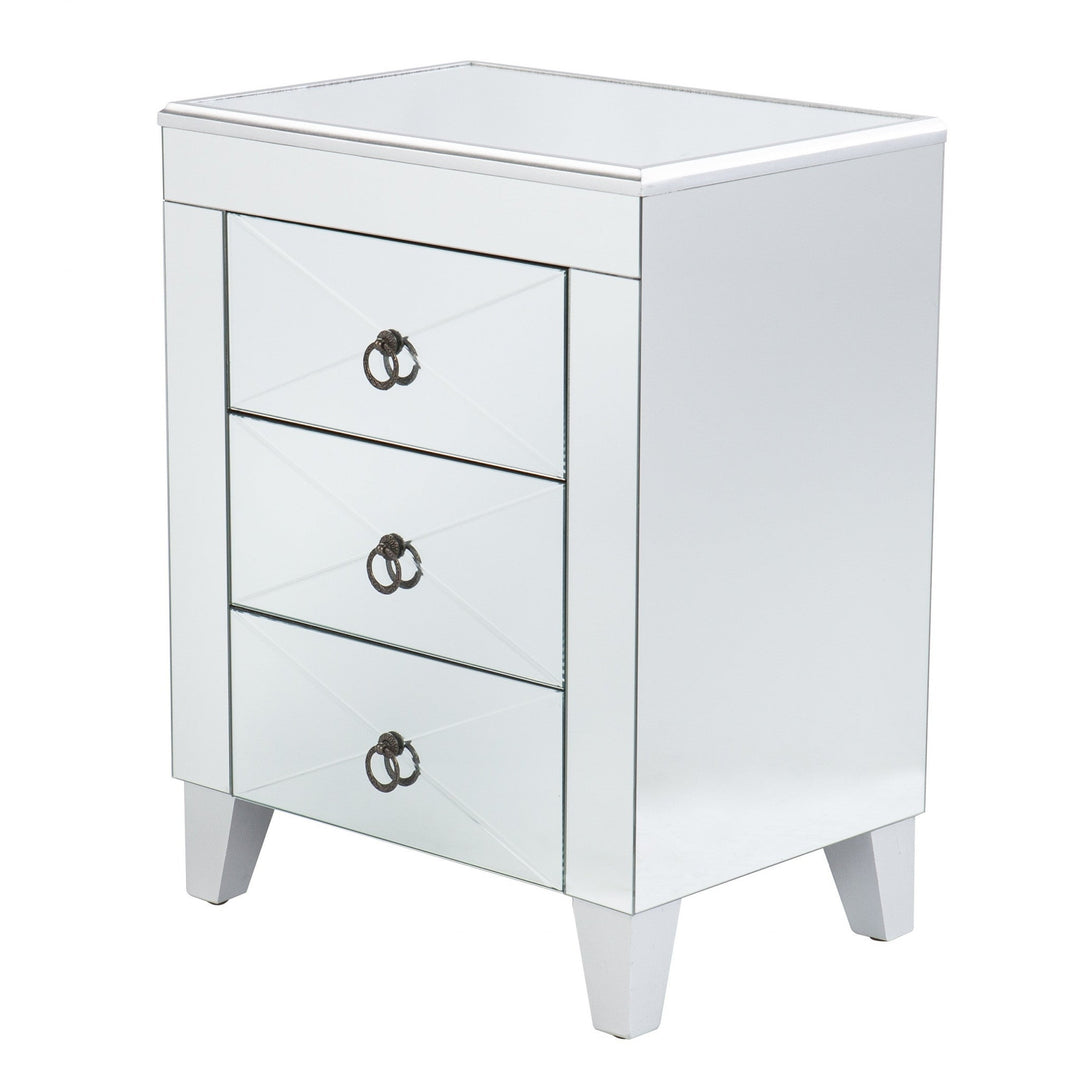 26" Silver End Table With Three Drawers Image 4