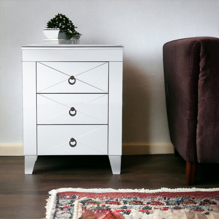 26" Silver End Table With Three Drawers Image 10