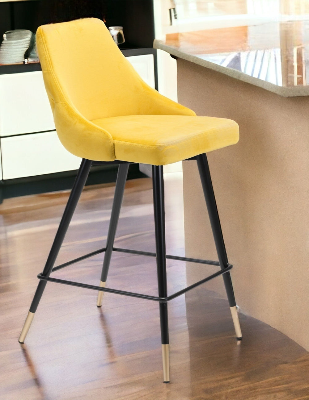 26" Yellow And Black Steel Low Back Counter Height Bar Chair Image 2