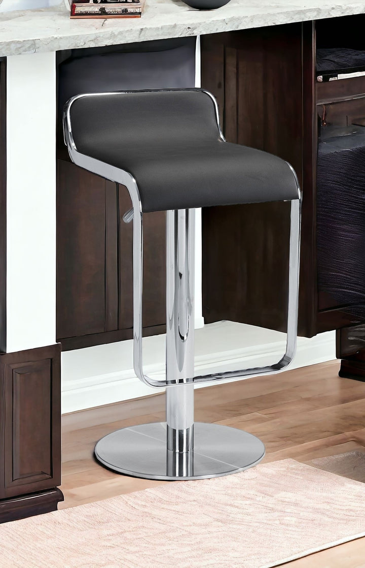 27 " Black And Silver Steel Swivel Backless Adjustable Height Bar Chair Image 3