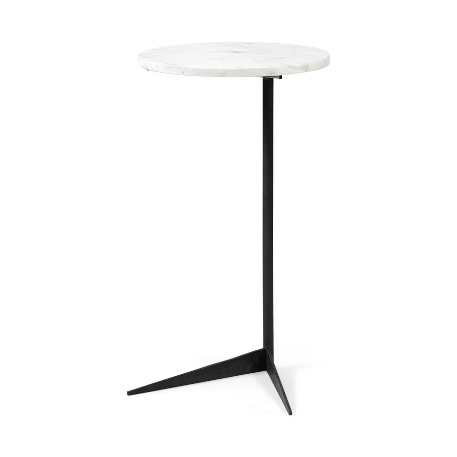 27" Black And White Marble Round End Table Image 1