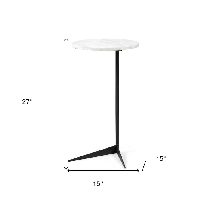 27" Black And White Marble Round End Table Image 8
