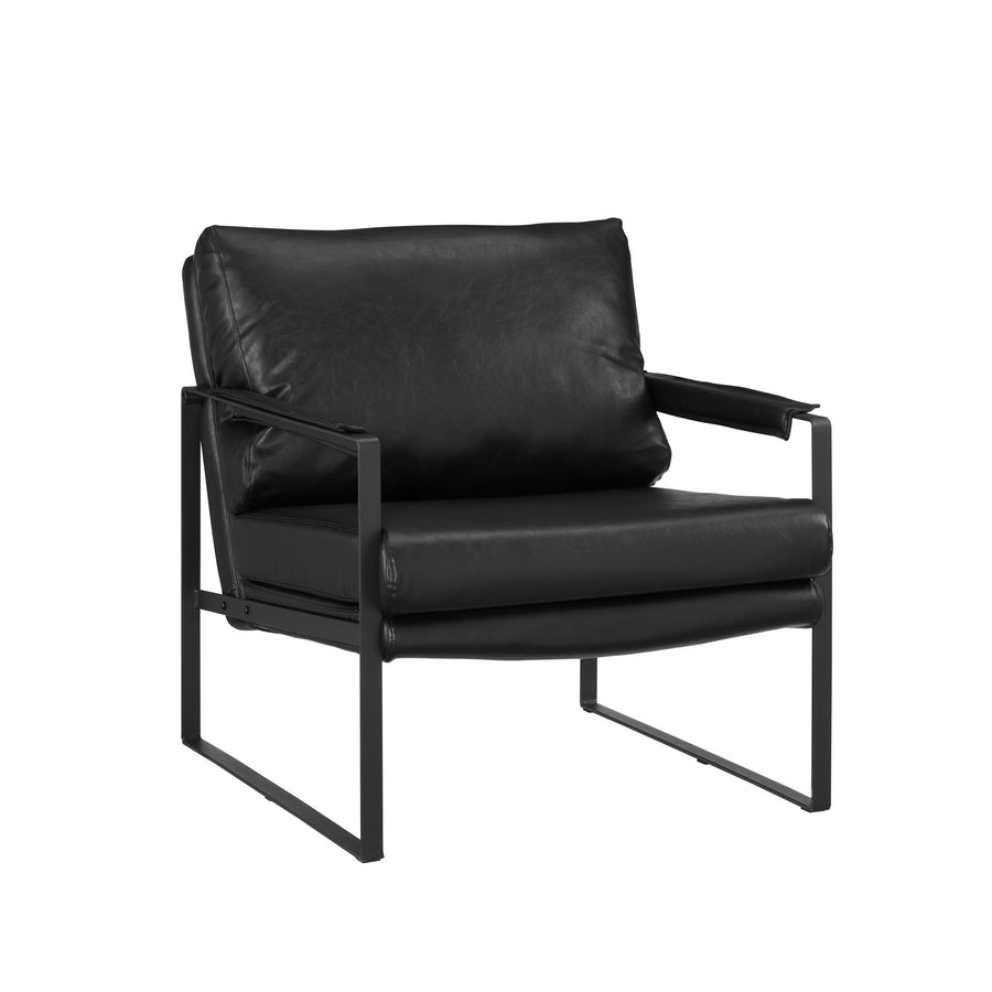 27" Black Faux Leather and Metal Arm Chair Image 1