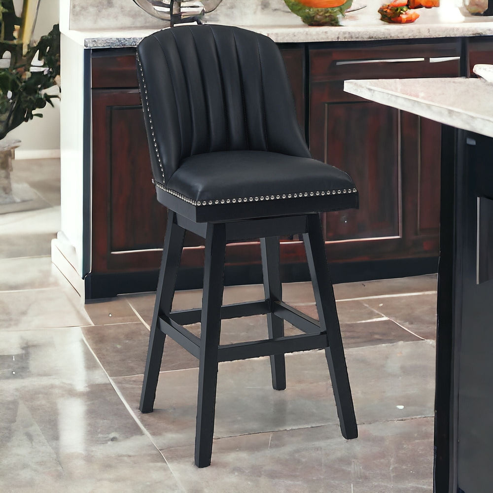 27" Black Solid Wood Swivel Counter Height Bar Chair Image 2