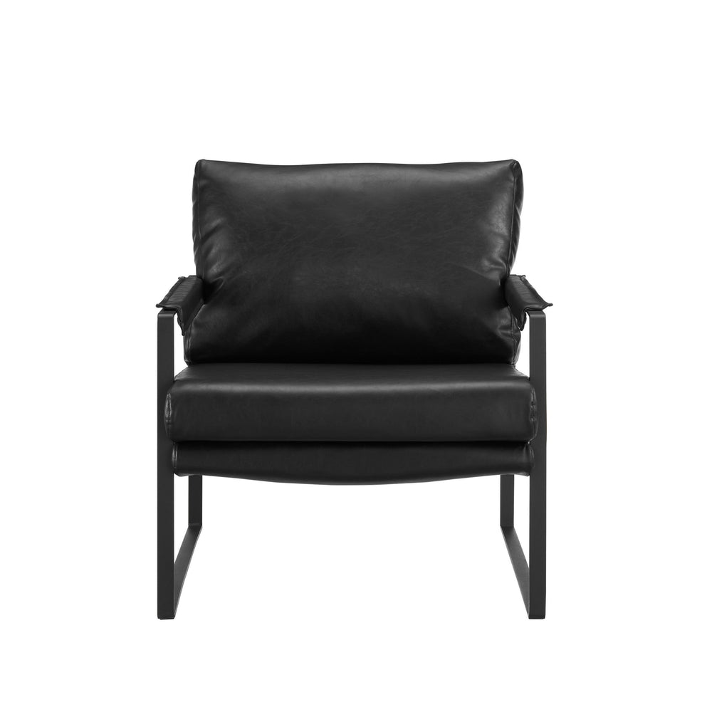 27" Black Faux Leather and Metal Arm Chair Image 2
