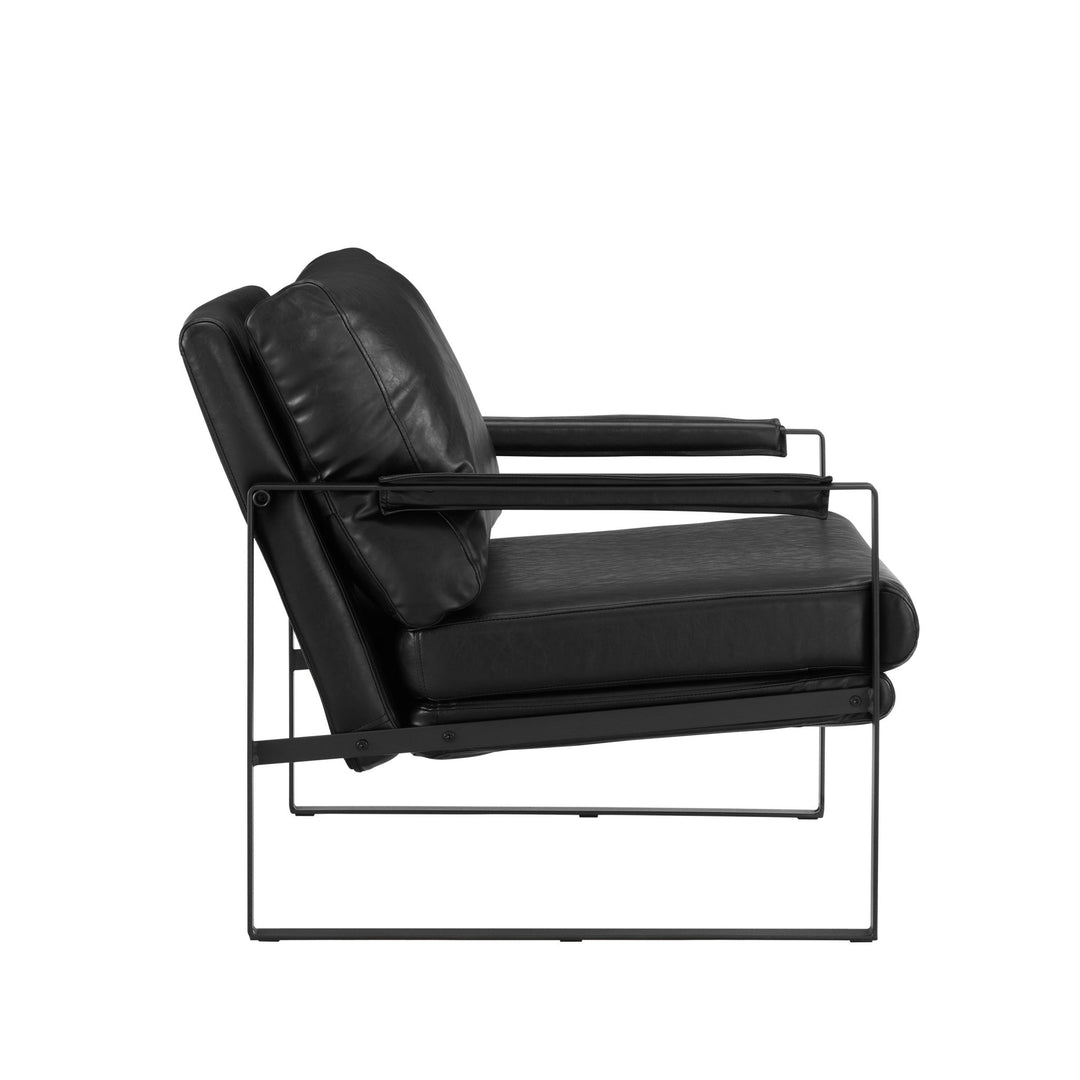 27" Black Faux Leather and Metal Arm Chair Image 3