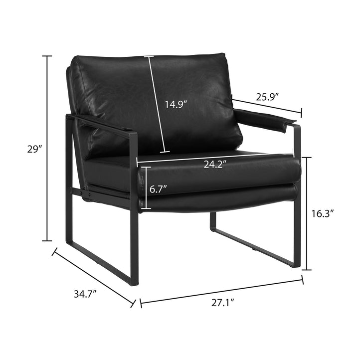 27" Black Faux Leather and Metal Arm Chair Image 5