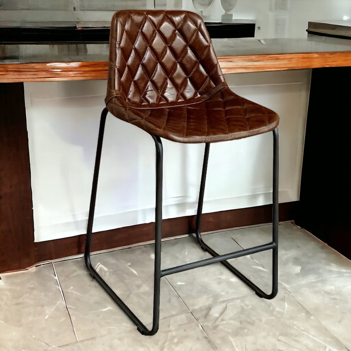 27" Brown And Black Leather And Iron Counter Height Bar Chair Image 7