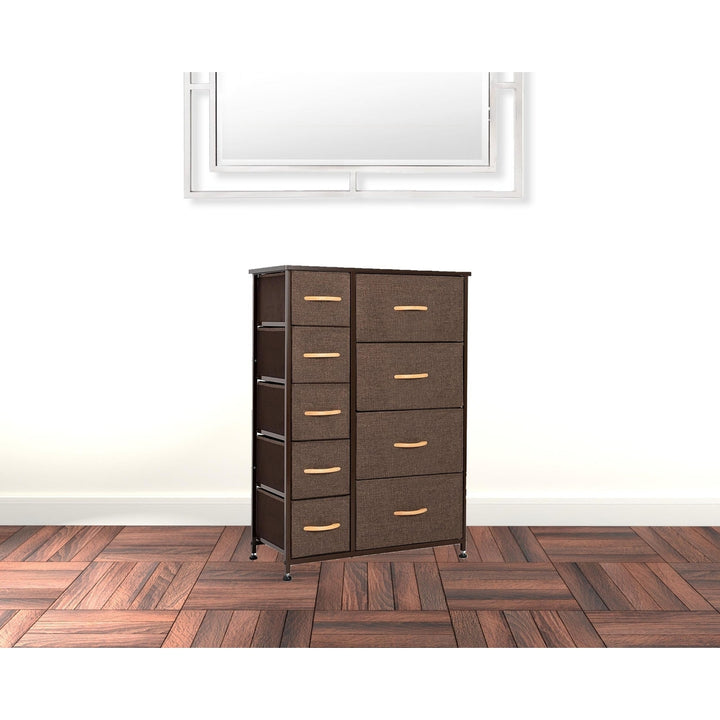 27" Brown Steel and Fabric Nine Drawer Combo Dresser Image 4