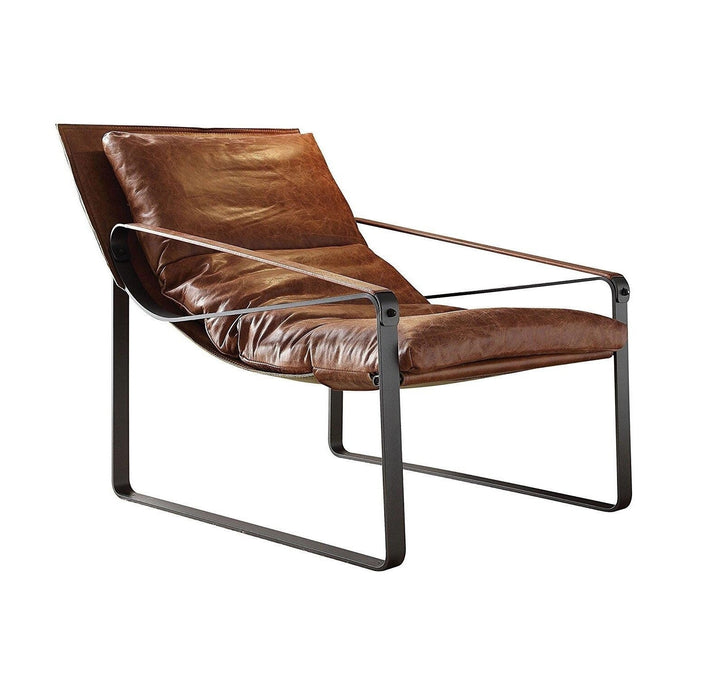 27" Brown Top Grain Leather And Steel Lounge Chair Image 1