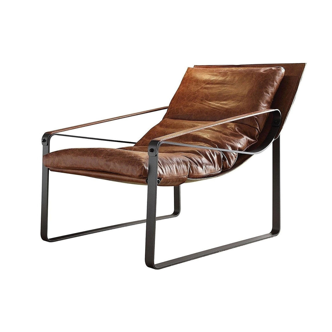 27" Brown Top Grain Leather And Steel Lounge Chair Image 4