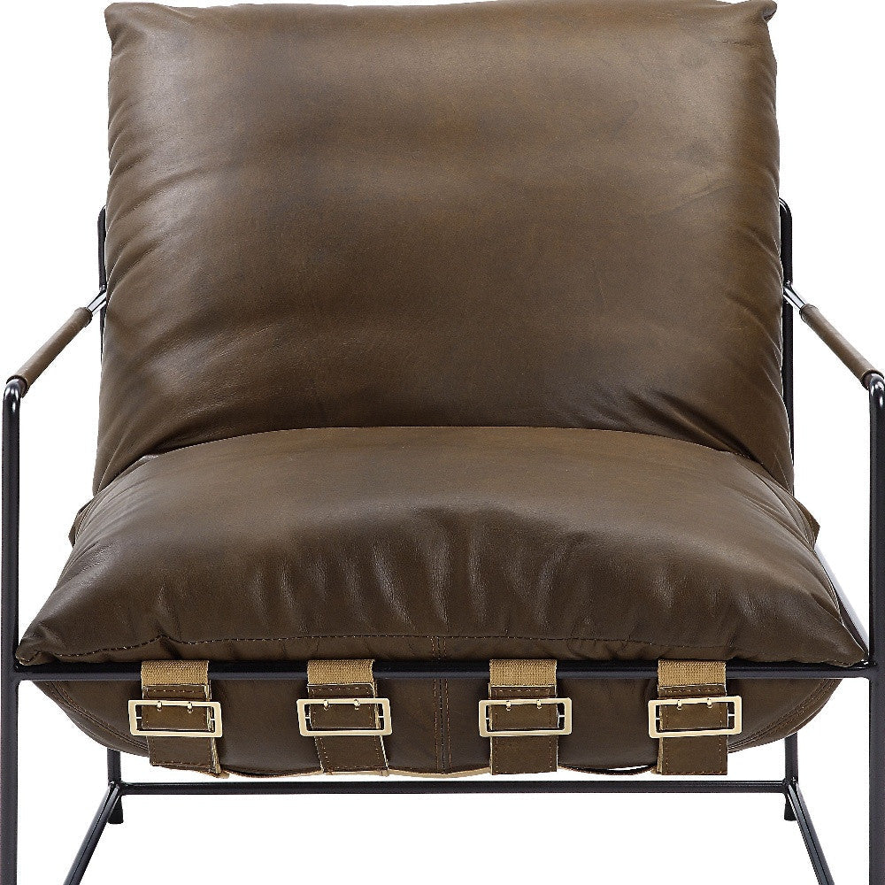 27" Brown Top Grain Leather And Steel Solid Color Lounge Chair Image 3