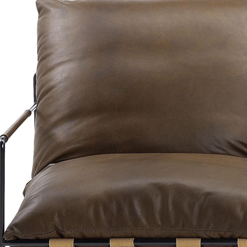 27" Brown Top Grain Leather And Steel Solid Color Lounge Chair Image 4