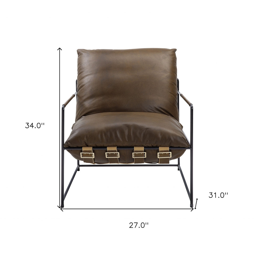 27" Brown Top Grain Leather And Steel Solid Color Lounge Chair Image 6