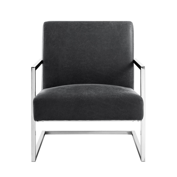 27" Charcoal And Silver Faux leather Arm Chair Image 1