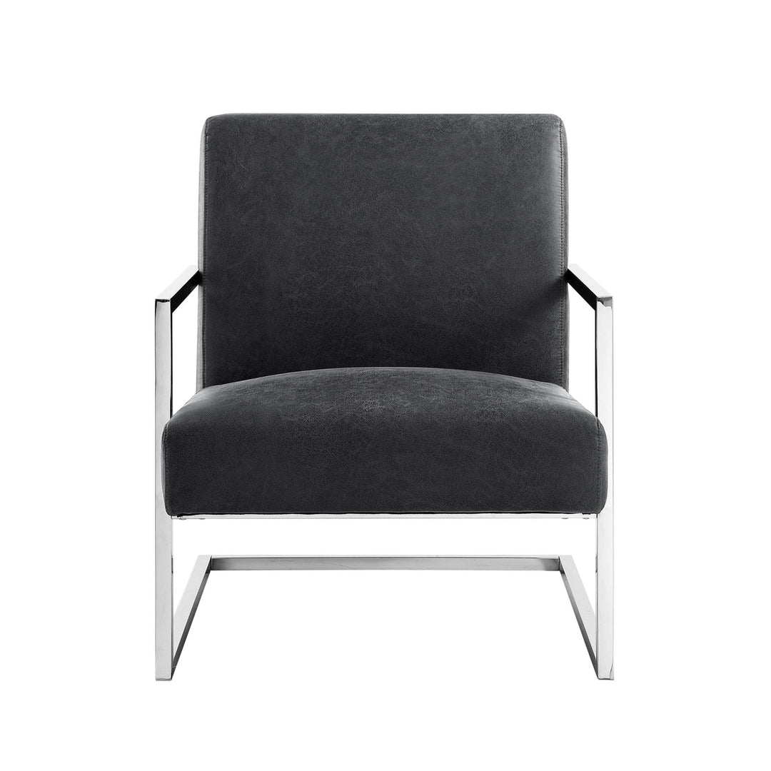 27" Charcoal And Silver Faux leather Arm Chair Image 2