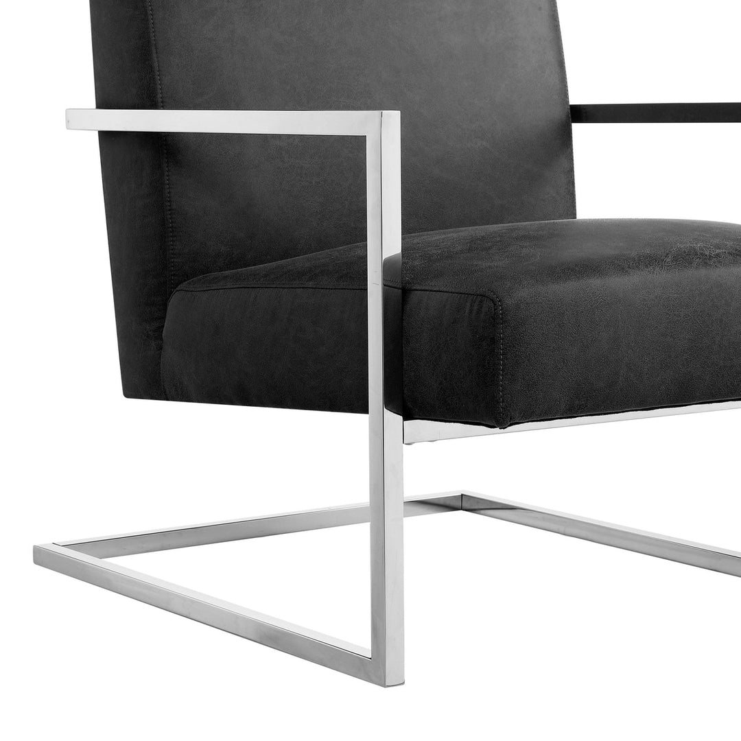 27" Charcoal And Silver Faux leather Arm Chair Image 4