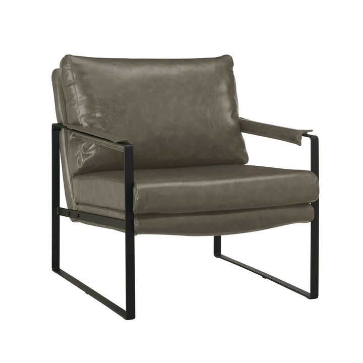 27" Dark Gray Faux Leather And Black Arm Chair Image 1