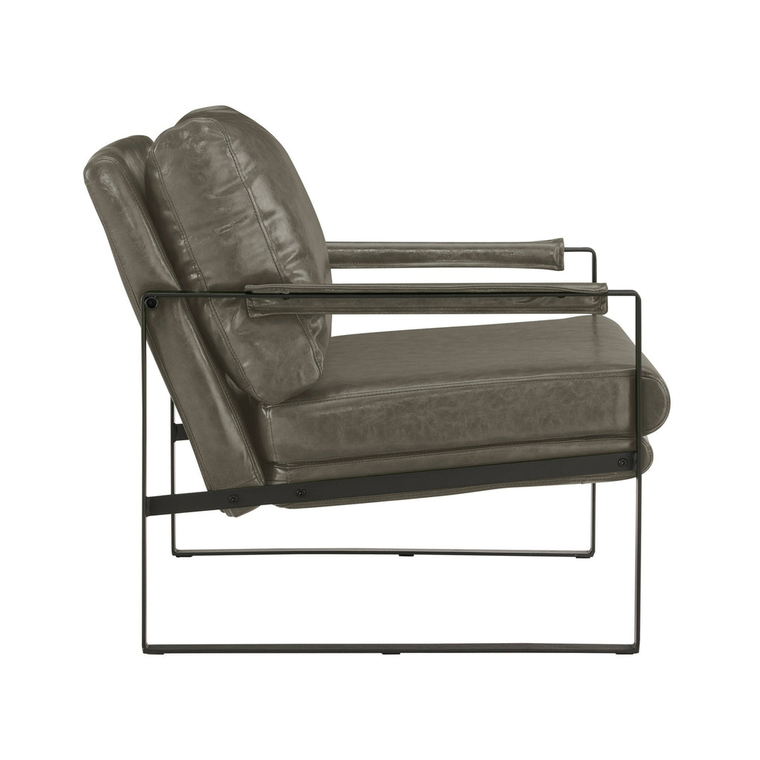 27" Dark Gray Faux Leather And Black Arm Chair Image 3