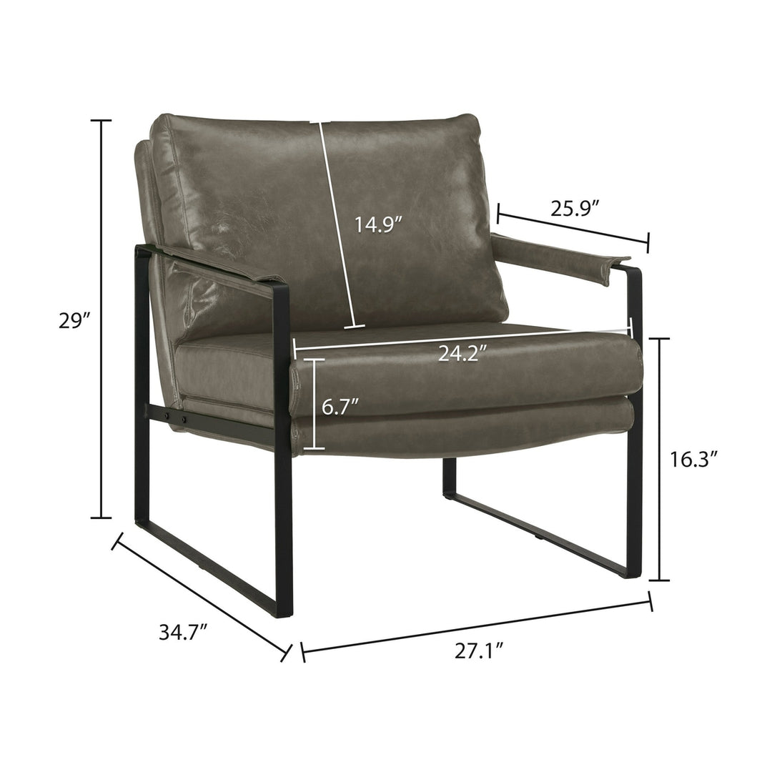 27" Dark Gray Faux Leather And Black Arm Chair Image 5