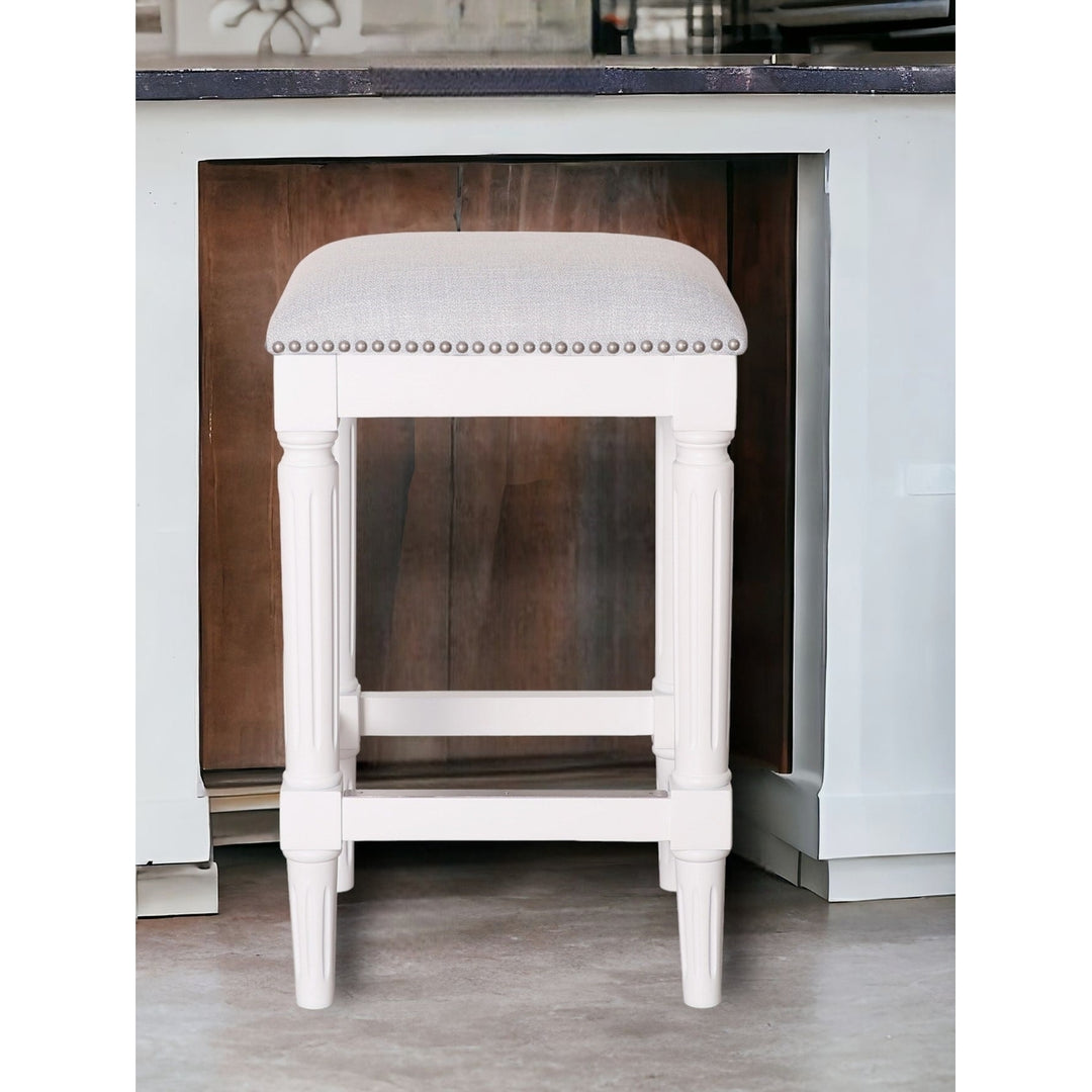 27" Gray And Antiqued White Solid Wood Backless Counter Height Bar Chair Image 8