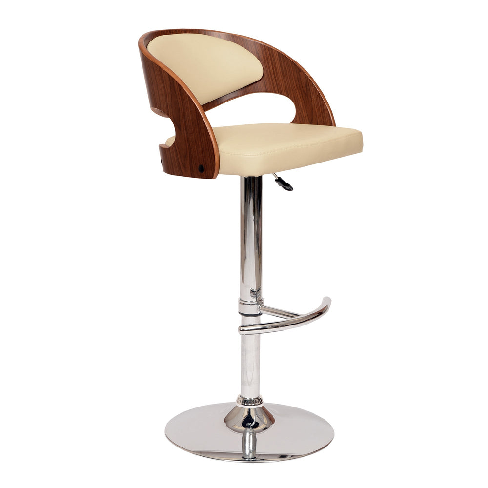 24" Cream And Brown Faux Leather And Solid Wood Swivel Low Back Adjustable Height Bar Chair Image 2