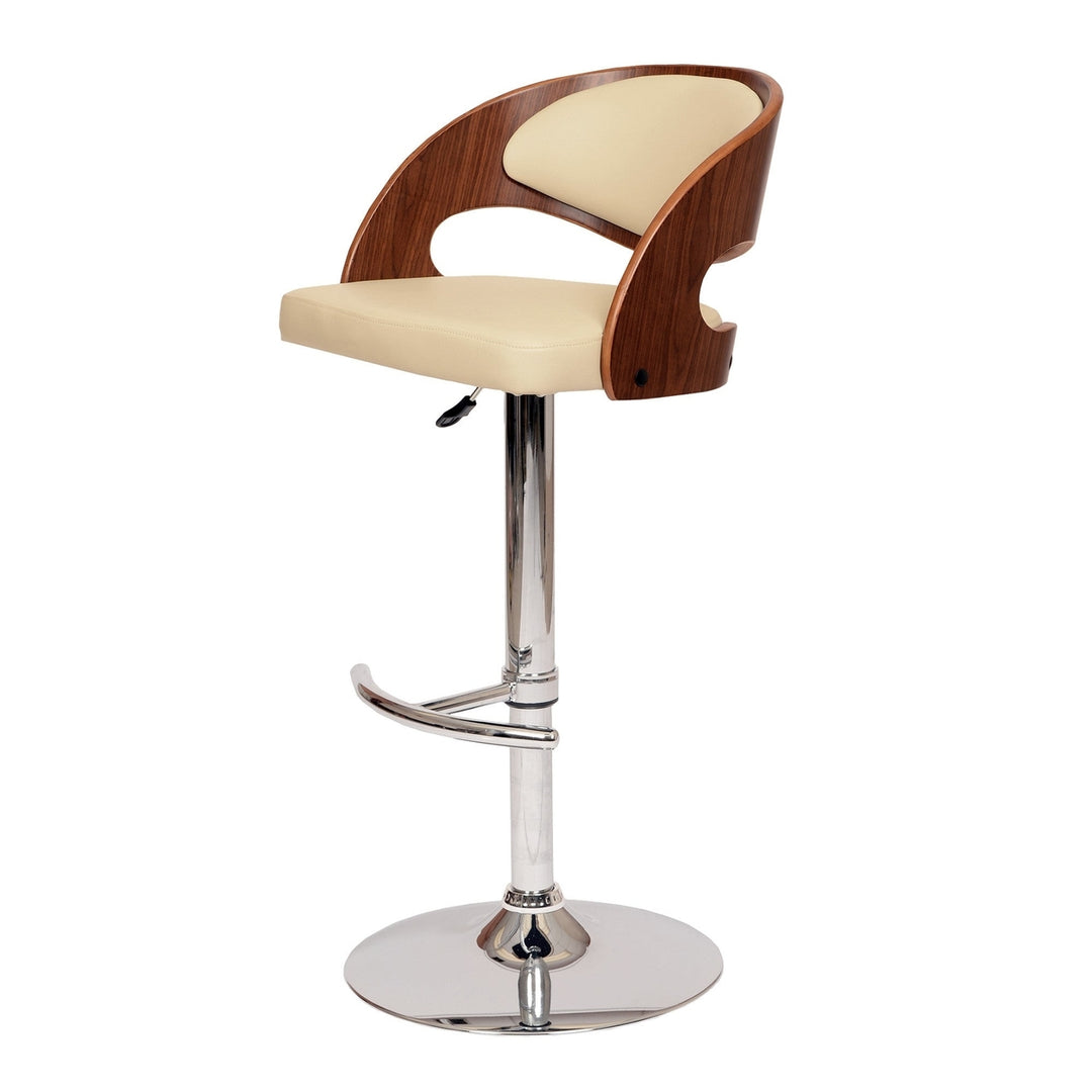 24" Cream And Brown Faux Leather And Solid Wood Swivel Low Back Adjustable Height Bar Chair Image 7