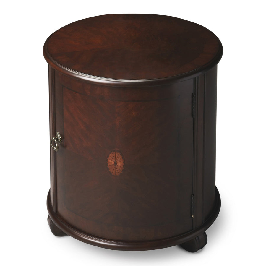 24" Dark Brown And Cherry Manufactured Wood Round End Table Image 1