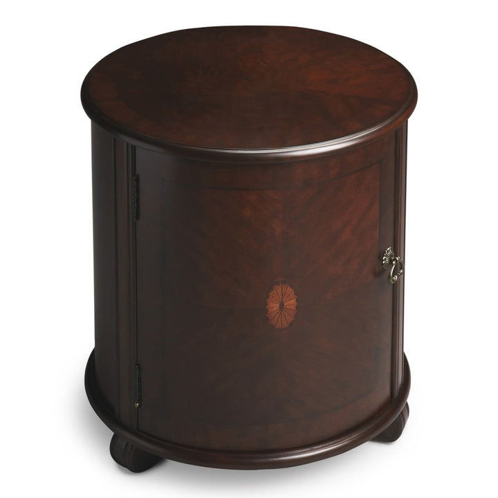 24" Dark Brown And Cherry Manufactured Wood Round End Table Image 4